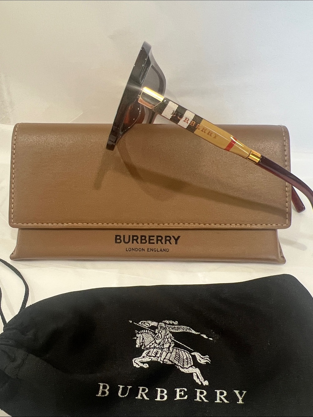 Burberry Brown Tortoiseshell Sunglasses with Gold Accents